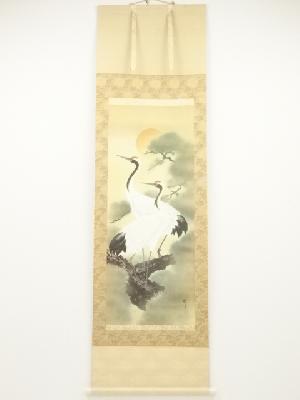 滝桂雪筆　松鶴　肉筆絹本掛軸（共箱）